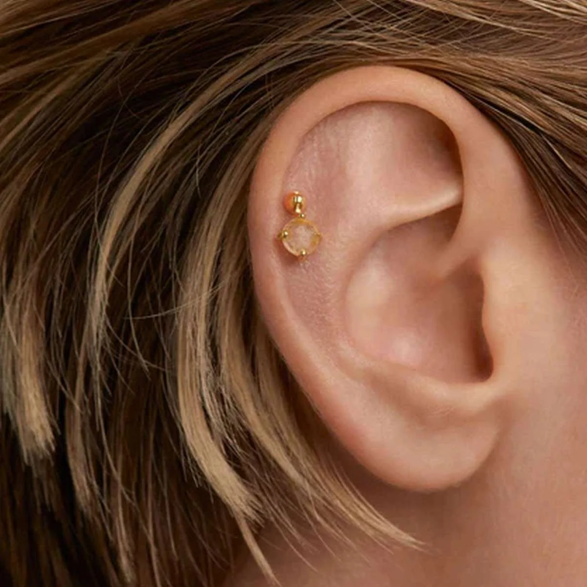 PDPAOLA Piercing - Kimi Quartz Rutilé - en argent plaqué or - PG01-709-U – Image 2